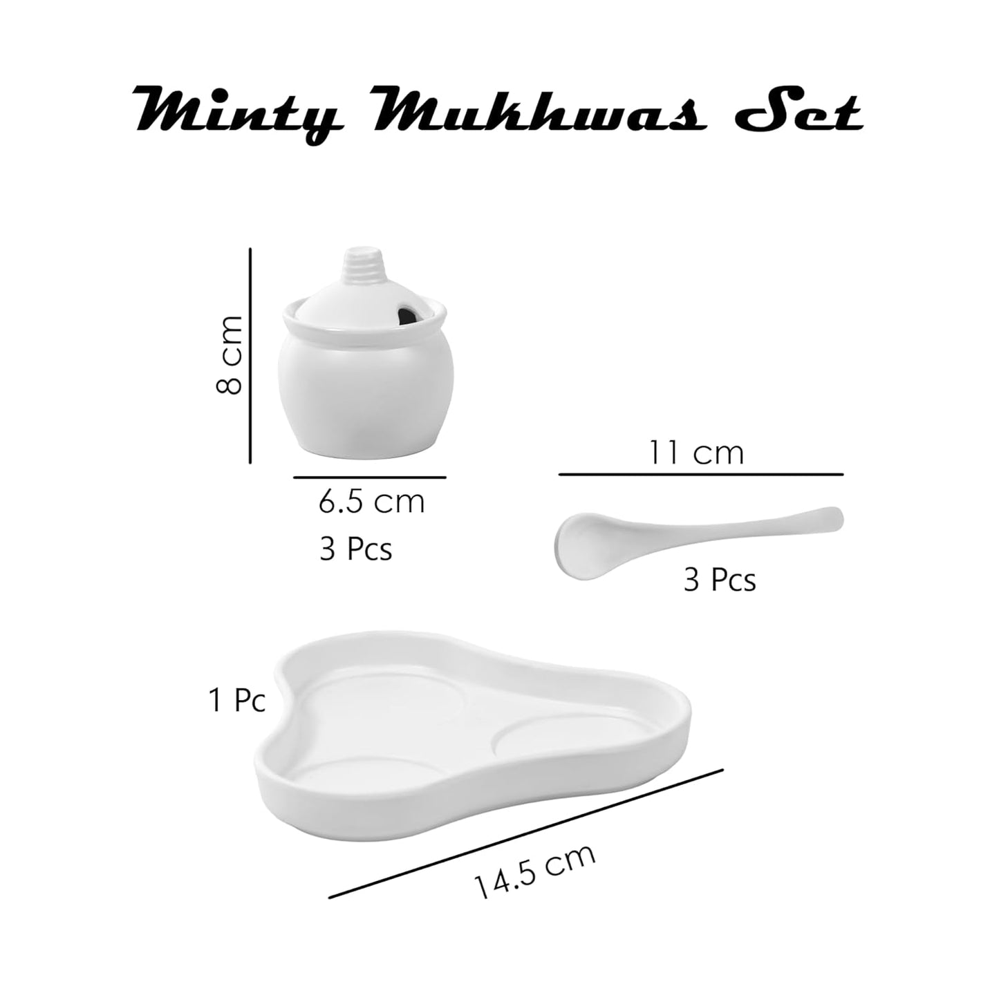 Cello melamine Minty Mukhwas set, pickle set, spice set - set of 3 Pcs White