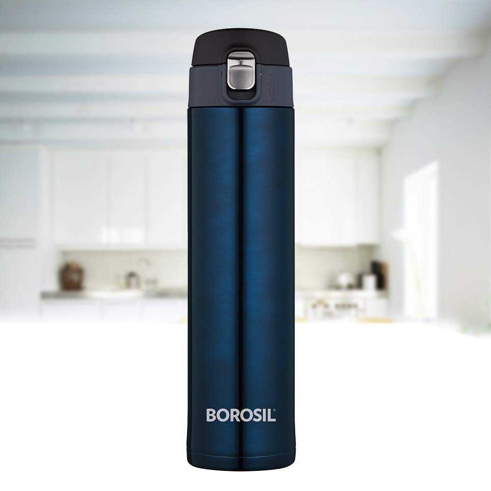 Borosil Hydra Nova 500 ml Stainless Steel Water Bottle | Double Wall Vacuum Insulated Flask | 16 Hours Hot and 18 Hours Cold | Bottle for Office, Gym, School, College | 1 Year Warranty | Blue