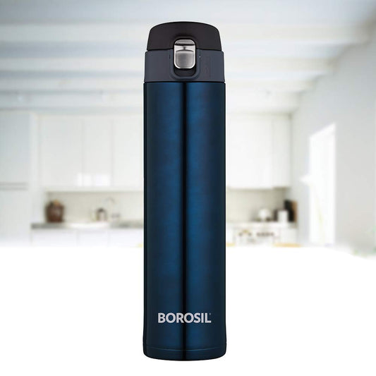 Borosil Hydra Nova 500 ml Stainless Steel Water Bottle | Double Wall Vacuum Insulated Flask | 16 Hours Hot and 18 Hours Cold | Bottle for Office, Gym, School, College | 1 Year Warranty | Blue