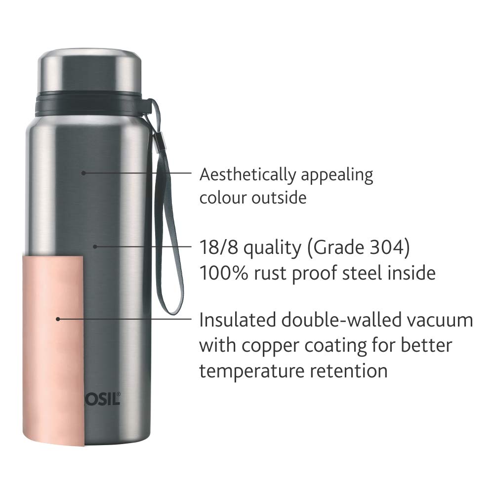 Borosil Hydra Natural Stainless Steel Vacuum Insulated Flask Water Bottle 750ml