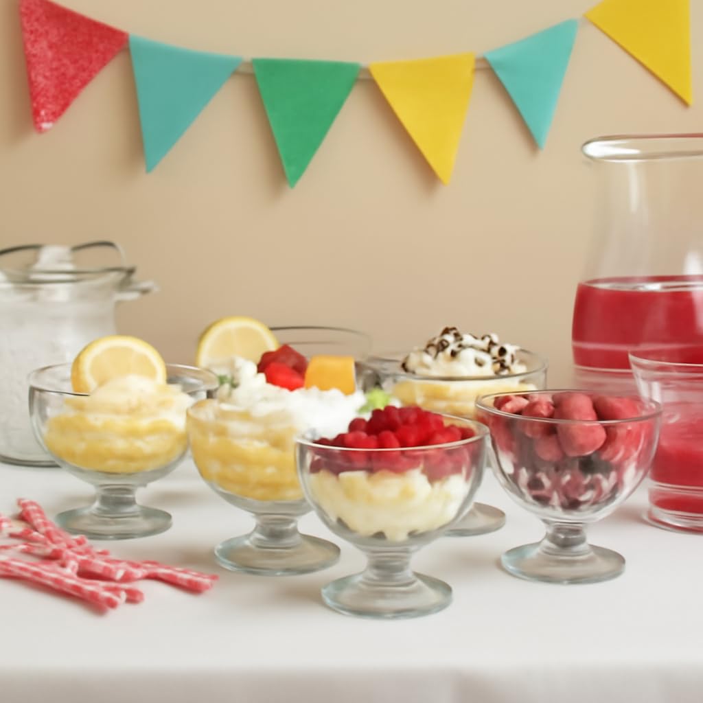 ROXX Mia Footed Dessert Glasses – Clear Crystal Bowls for Ice Cream, Parfaits, Fruit Salad & Pudding, Set of 6