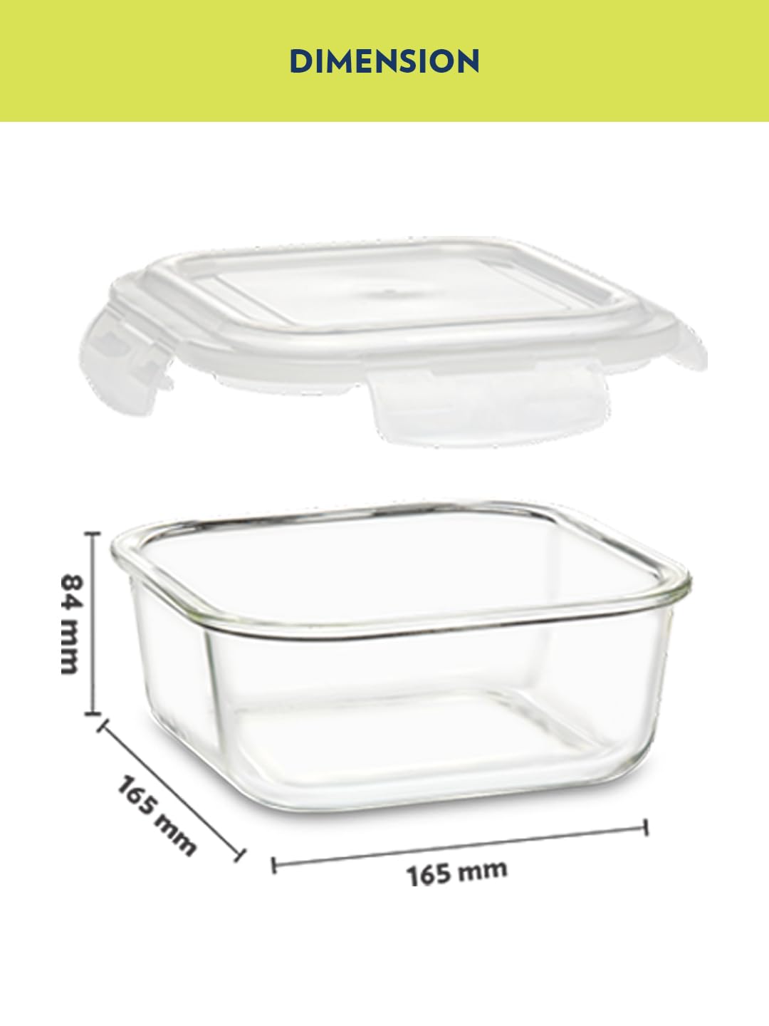 Borosil 800ml Klip n Store Square Glass Food Storage Container with Air Tight Lid | Borosilicate Glass Container for Lunchbox | Microwave & Dishwasher Safe | Transparent