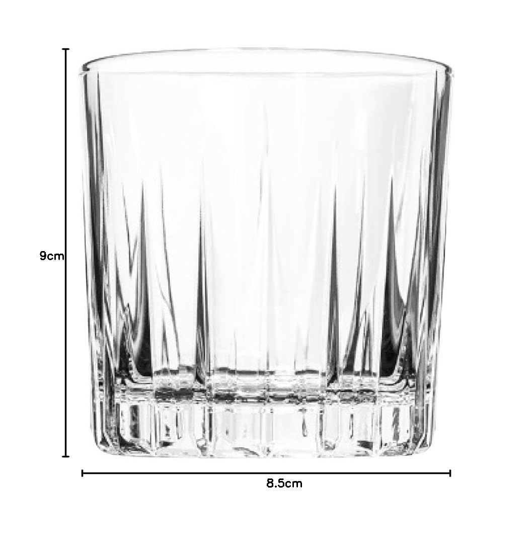 Ocean Traze Pre Double Rock Whiskey Glass Set of 6 Pcs, 350 ml Transparent, Glass for Drinking Bourbon, Whisky, Scotch, Cocktails, Cognac, Glasses for Gift, Easy to Clean & Maintain & Dishwasher Safe