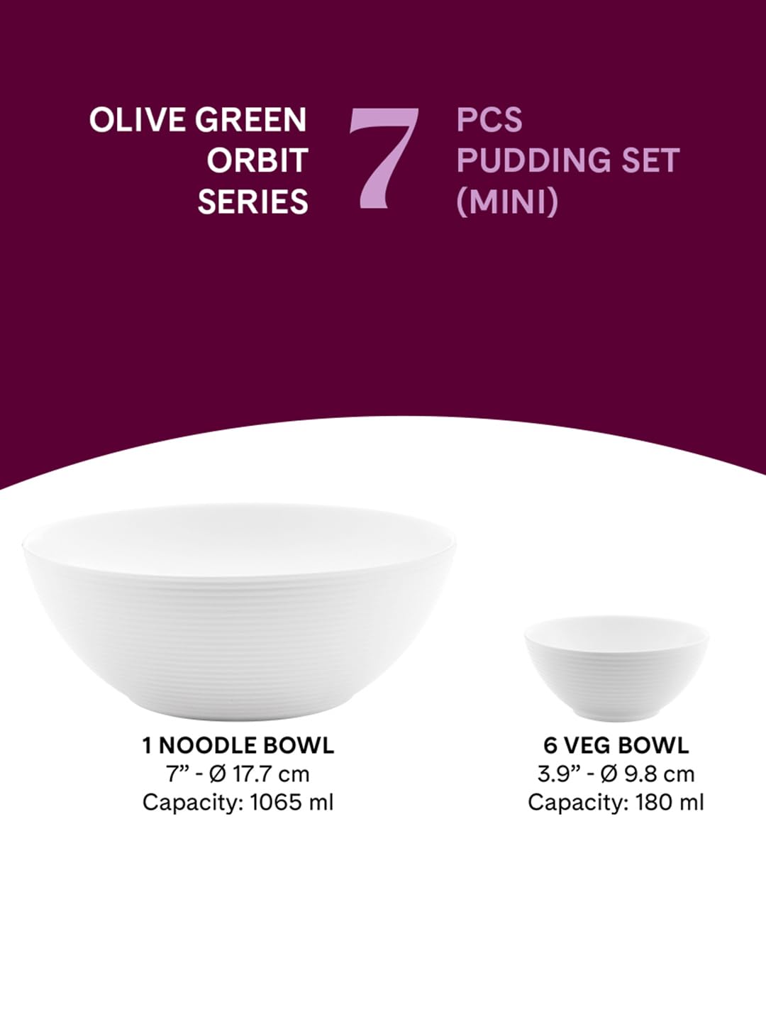 Larah by Borosil Olive Green Orbit Series Opalware 7 Pcs Pudding Set | Microwave & Dishwasher Safe | Bone-Ash Free | Crockery Set for Dining & Gifting | Bowls Set