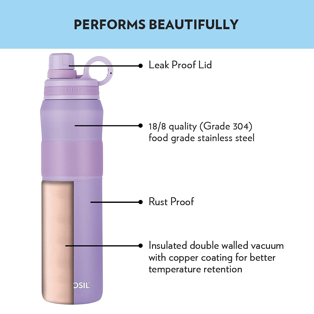 Borosil Hydra Thirst Burst Lavender 800 ml Stainless Steel Water Bottle | Double Wall Vacuum Insulated Flask | 12 Hours Hot & Cold | Ideal for Personal & Corporate Gifting | 1 Year Warranty
