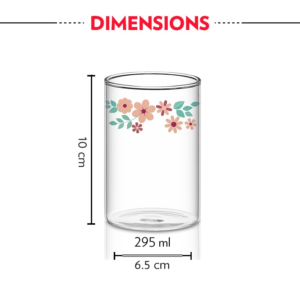 Borosil 295ml Ayana Vision 6pc Transparent Drinking Glass | Borosilicate Glass Tumblers for Water, Cold Drinks, Juice | Flame Proof, Microwave & Dishwasher Safe | for Daily use & Gifting