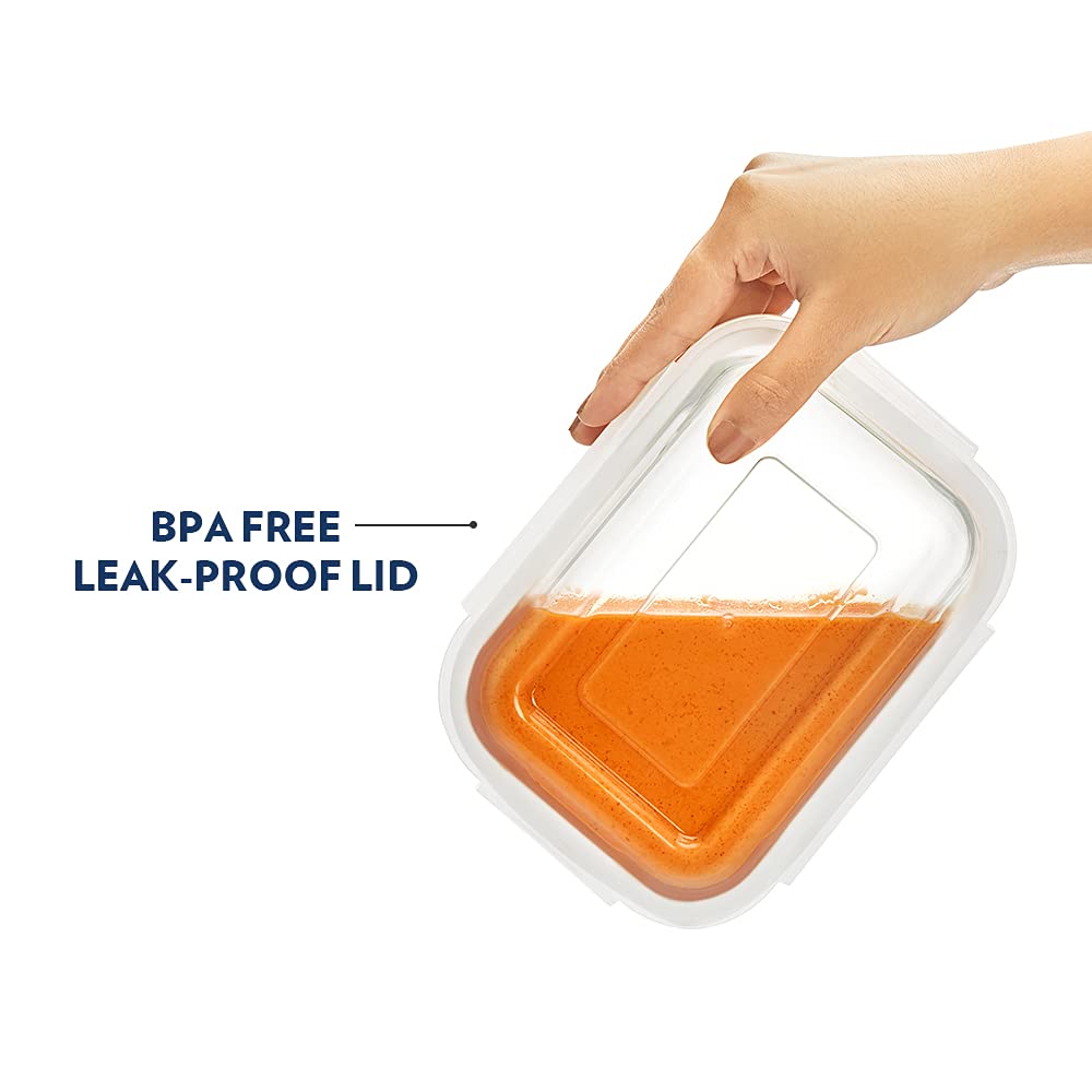 Borosil 1520ml Klip N Store Glass Storage Container For Kitchen With Air-Tight Lid, Microwave & Oven Safe, Rectangular, Clear