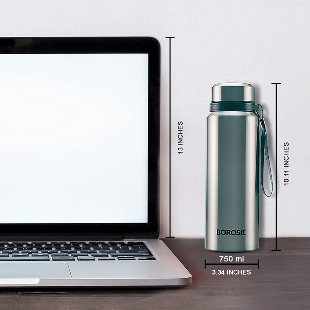 Borosil Hydra Natural Stainless Steel Vacuum Insulated Flask Water Bottle 750ml