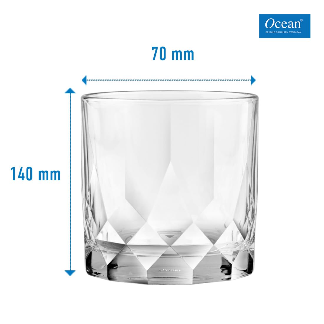 Ocean Connexion Double Rock Whiskey Glass Set, Pack of 6, (350ml, Clear, Glass)