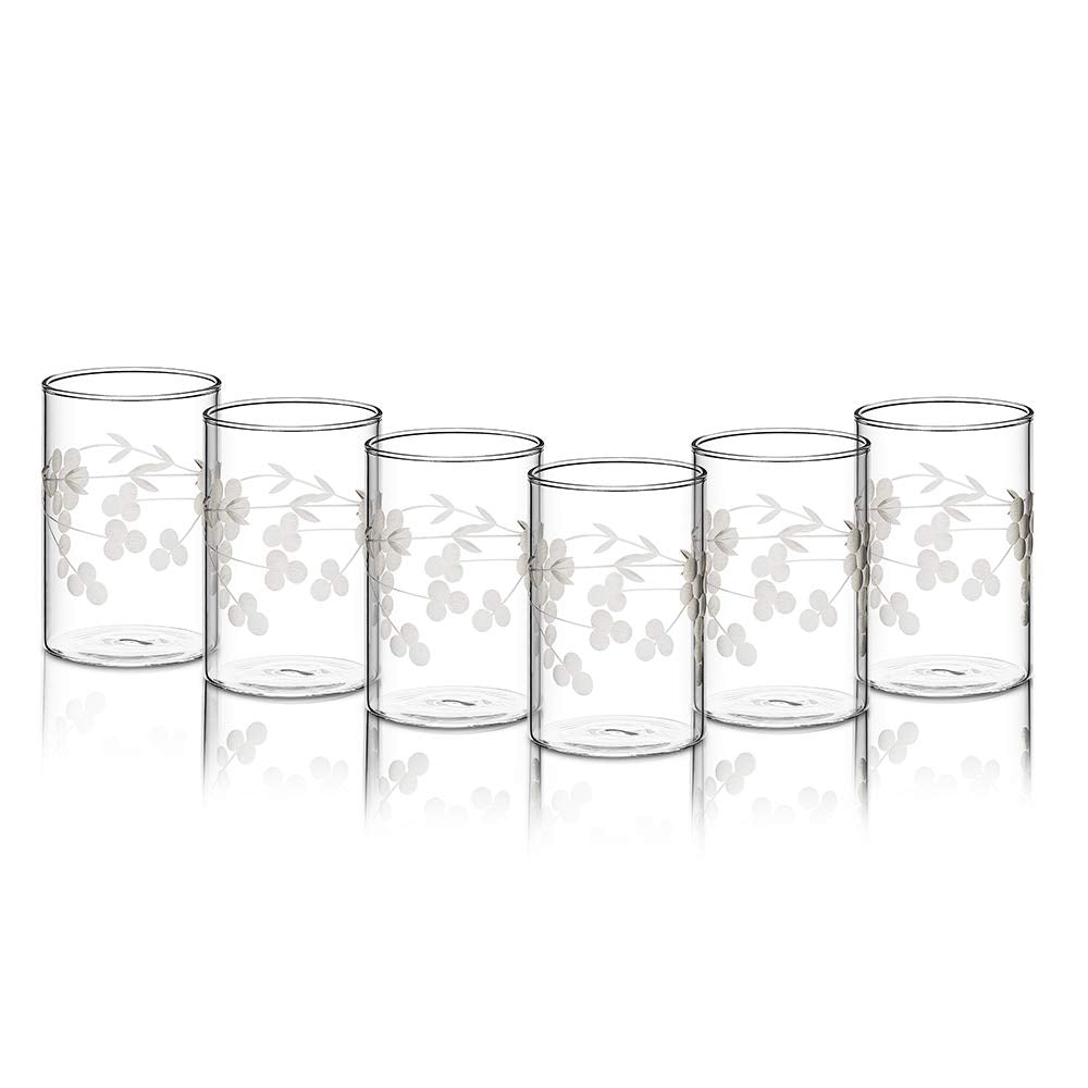 Borosil 295ml 6pc Vision Berry Cut Design Medium Drinking Glass Set | Made in India Borosilicate Glass Tumblers for Water, Cold Drinks, Juice| Microwave & Dishwasher Safe for Dailyuse & Giftin