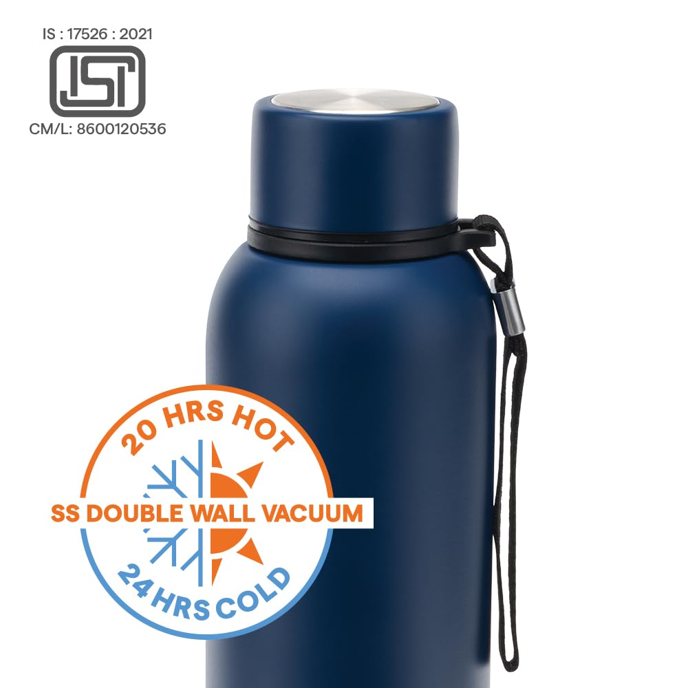 Borosil 850ml Trek Indigo  20 Hours Hot & 24 Hours Cold | Double Wall Vacuum Insulated Flask | Ideal for Personal & Corporate Gifting