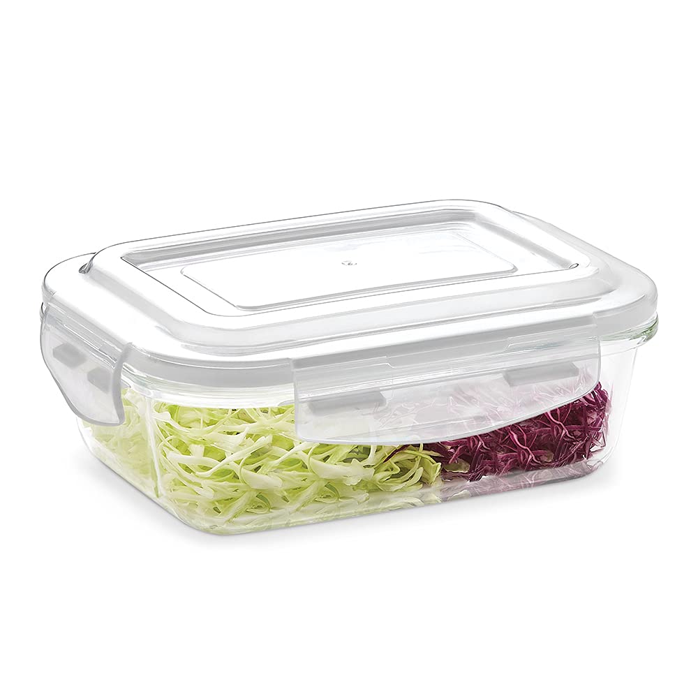 Borosil 1520ml Klip N Store Glass Storage Container For Kitchen With Air-Tight Lid, Microwave & Oven Safe, Rectangular, Clear