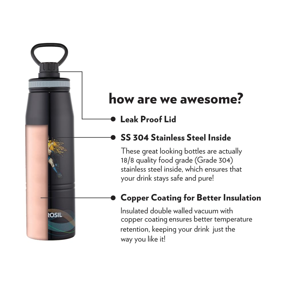 Borosil Hydra GoSportsFootball 900 ml Stainless Steel Wate Bottle | Double Wall Vacuum Insulated Flask | 14 Hrs Hot & 18 Hours Cold | 1 Year Warranty, Black