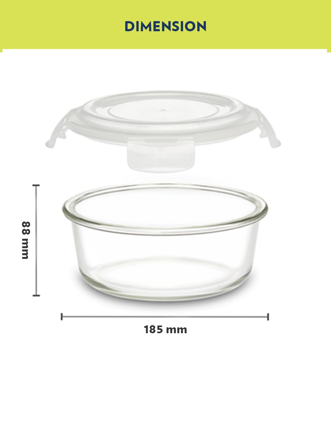 Borosil Klip n Store 950 ml Round Glass Food Storage Container with Air Tight Lid | Borosilicate Glass Container for Lunchbox | Microwave & Dishwasher Safe | Transparent