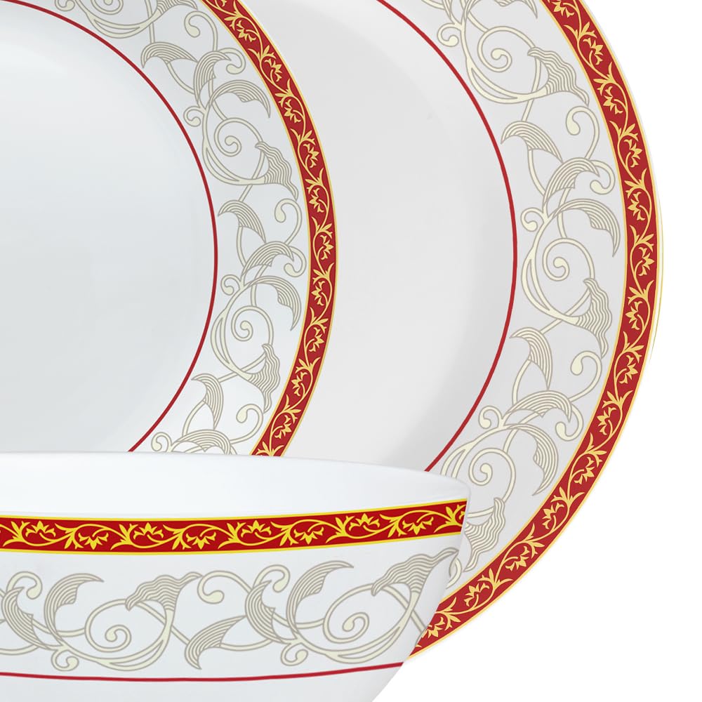 Larah by Borosil Ragina Kohinoor Series Opalware Dinner Set | 33 Pcs for Family of 6 | Microwave & Dishwasher Safe | Bone-Ash Free | Crockery Set for Dining & Gifting | Plates & Bowls | White