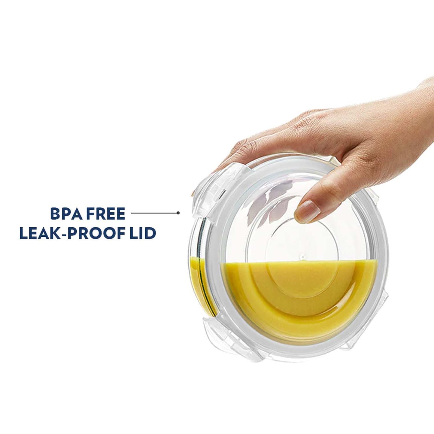 Borosil 1.5L Klip n Store Round Glass Food Storage Container with Air Tight Lid | Borosilicate Glass Container for Lunchbox | Microwave & Dishwasher Safe | Transparent