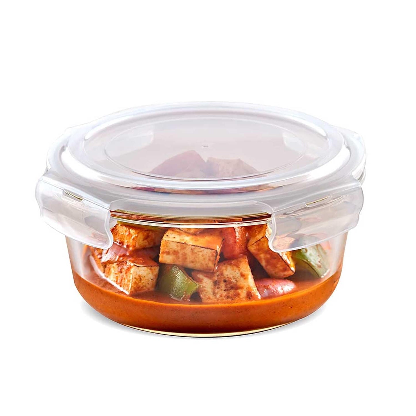 Borosil 1.5L Klip n Store Round Glass Food Storage Container with Air Tight Lid | Borosilicate Glass Container for Lunchbox | Microwave & Dishwasher Safe | Transparent