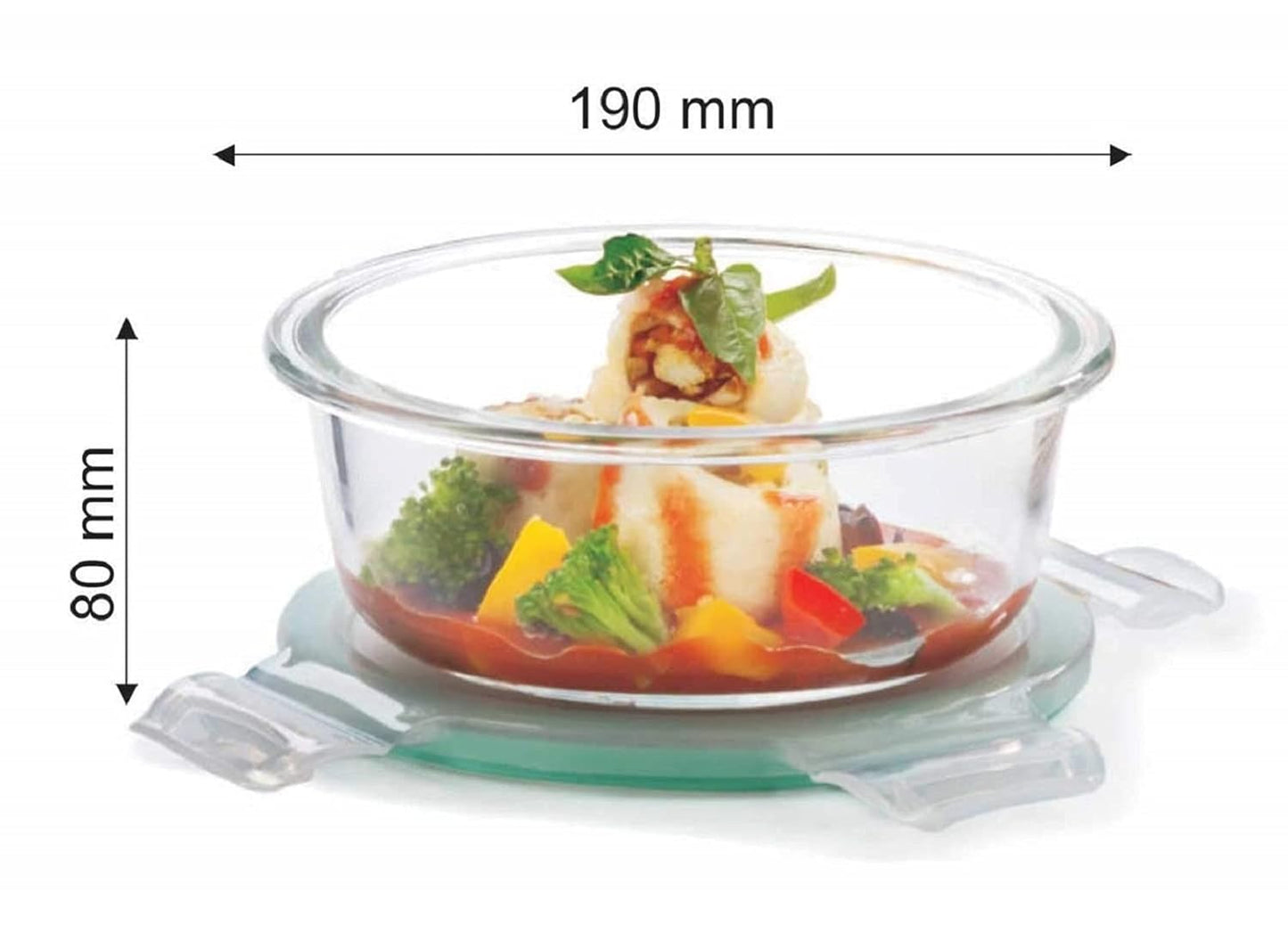SignoraWare Lock N Store Borosilicate Glass Round Container | Microwave Safe | Direct fridge to Oven | Air tight Lid | Useful for Storage Snacks & Treats | Best for food storage (1.3 Ltr | Clear)