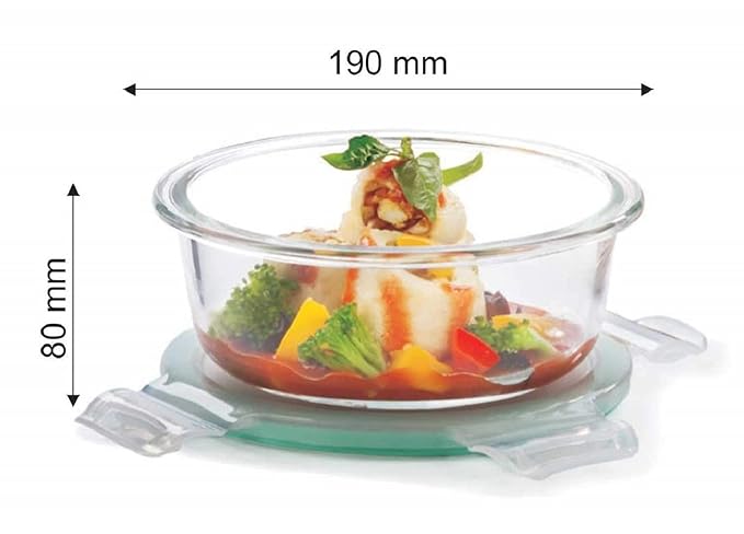 SignoraWare Lock N Store Borosilicate Glass Round Container | Microwave Safe | Convenient Storage | Air tight Lid | Useful for Storage Snacks & Treats | Best for office use (950 ml | Clear)