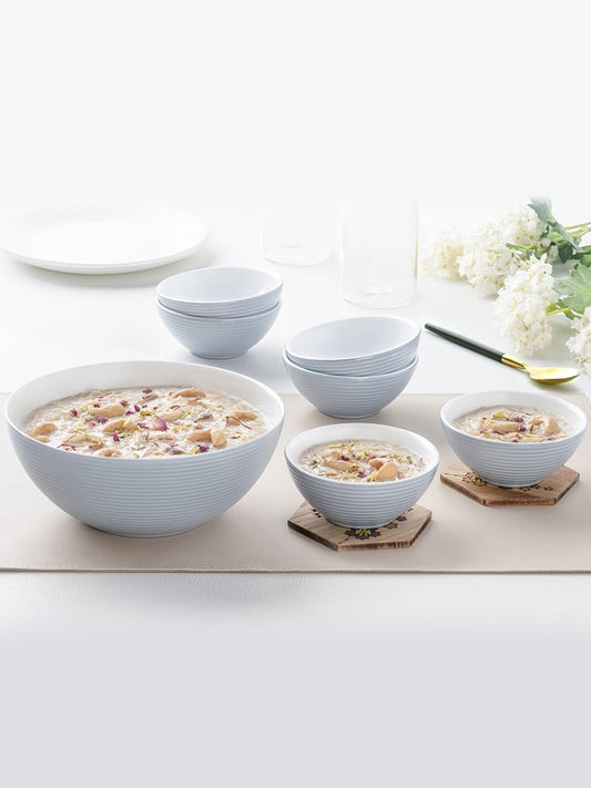 Larah by Borosil Grey Orbit Series Opalware 7 Pcs Pudding Set | Microwave & Dishwasher Safe | Bone-Ash Free | Crockery Set for Dining & Gifting | Bowls Set