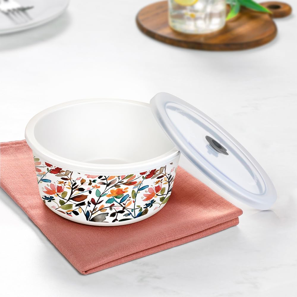 Larah by Borosil Lupin 2 pcs (800 ml) Storage Bowls with Lids, Opal Glass Containers with Lid, Airtight Container Set for Kitchen, Microwave Safe Containers, Dishwasher Safe Kitchen Containers