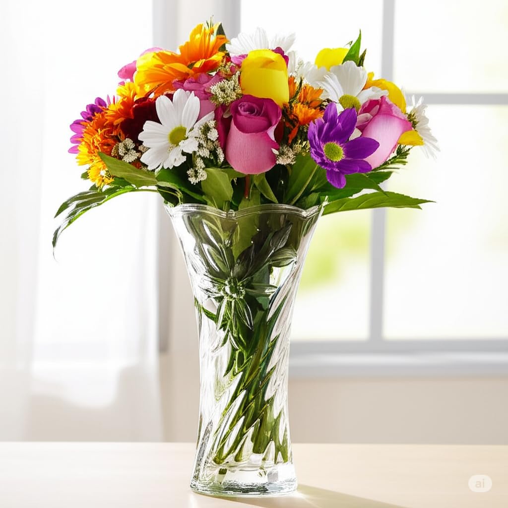 Roxx Arden Crystal Glass Vase – Tall Centerpiece for Living Room & Office Décor