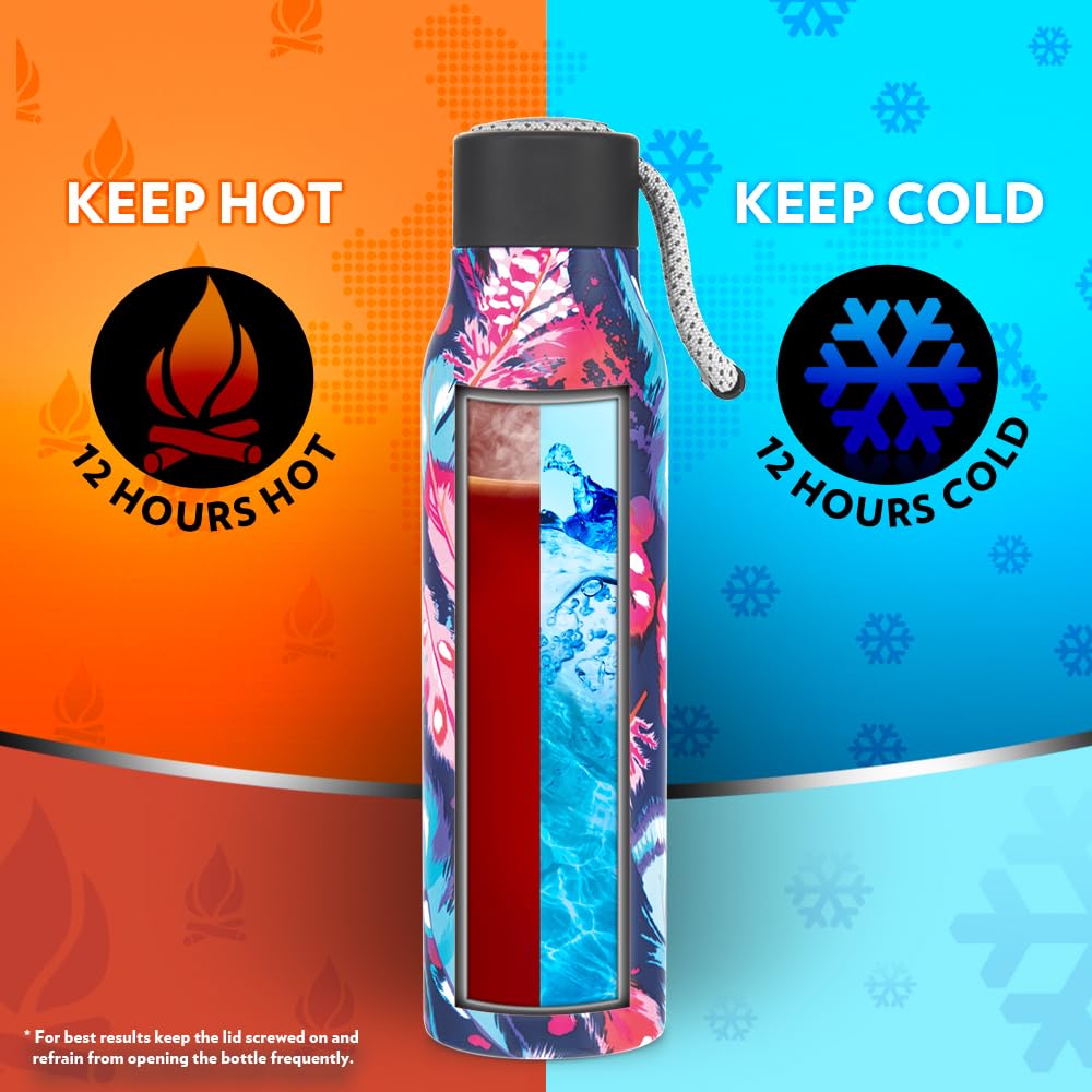Borosil Hydra Aquasoul Vibrant 600 ml Stainless Steel Water Bottle | Double Wall Vacuum Insulated Flask, Leakproof, Wide Mouth with Strap | 12 Hours Hot & Cold | 1 Year Warranty