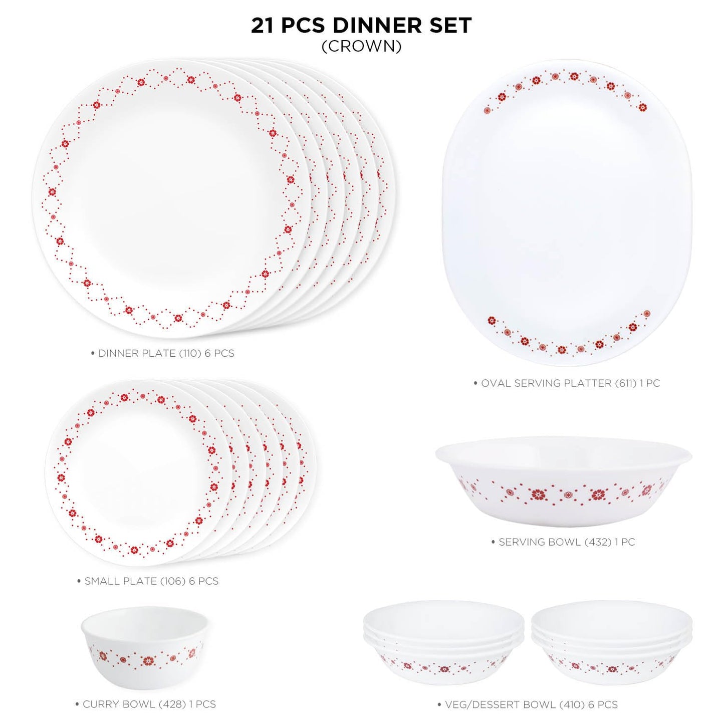 CORELLE Glass 21 Pc Round Dinner Set - Crown