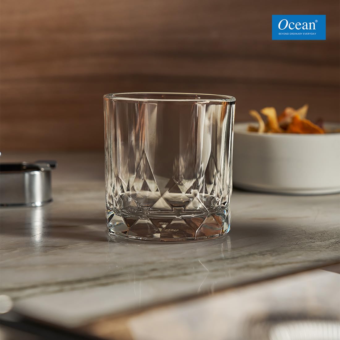Ocean Connexion Double Rock Whiskey Glass Set, Pack of 6, (350ml, Clear, Glass)