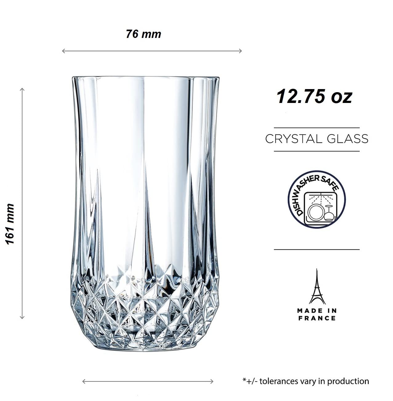 Cristal D'Arques Longchamp Highball Tumbler, 360Ml, Set of 6 - Glass, Transparent
