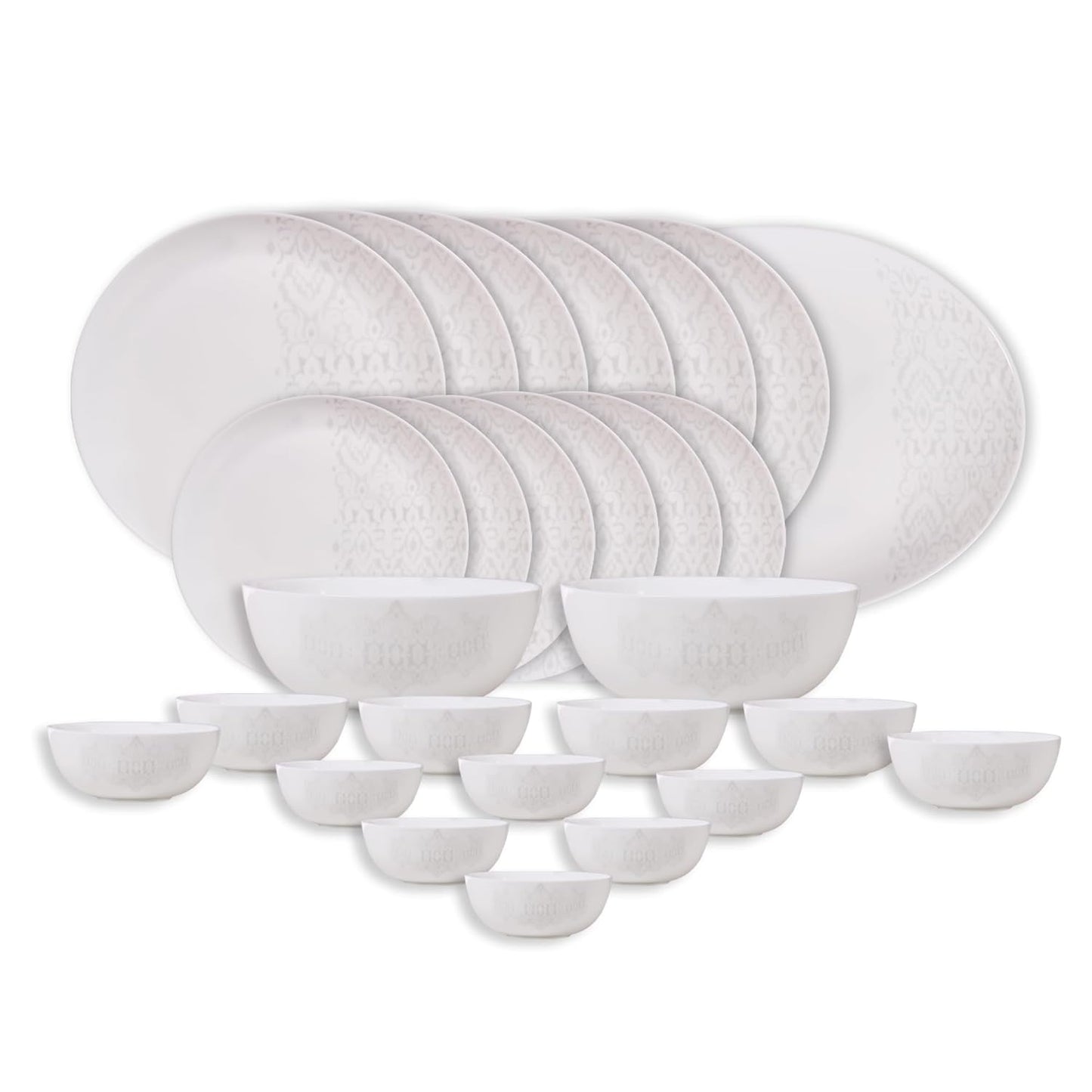 Cello Opalware Royale Series Pristine Dinner Set, 27 Units | Opal Glass Dinner Set for 6 | Crockery Set for Festive Ocassions, Parties | White Plate and Bowl Set