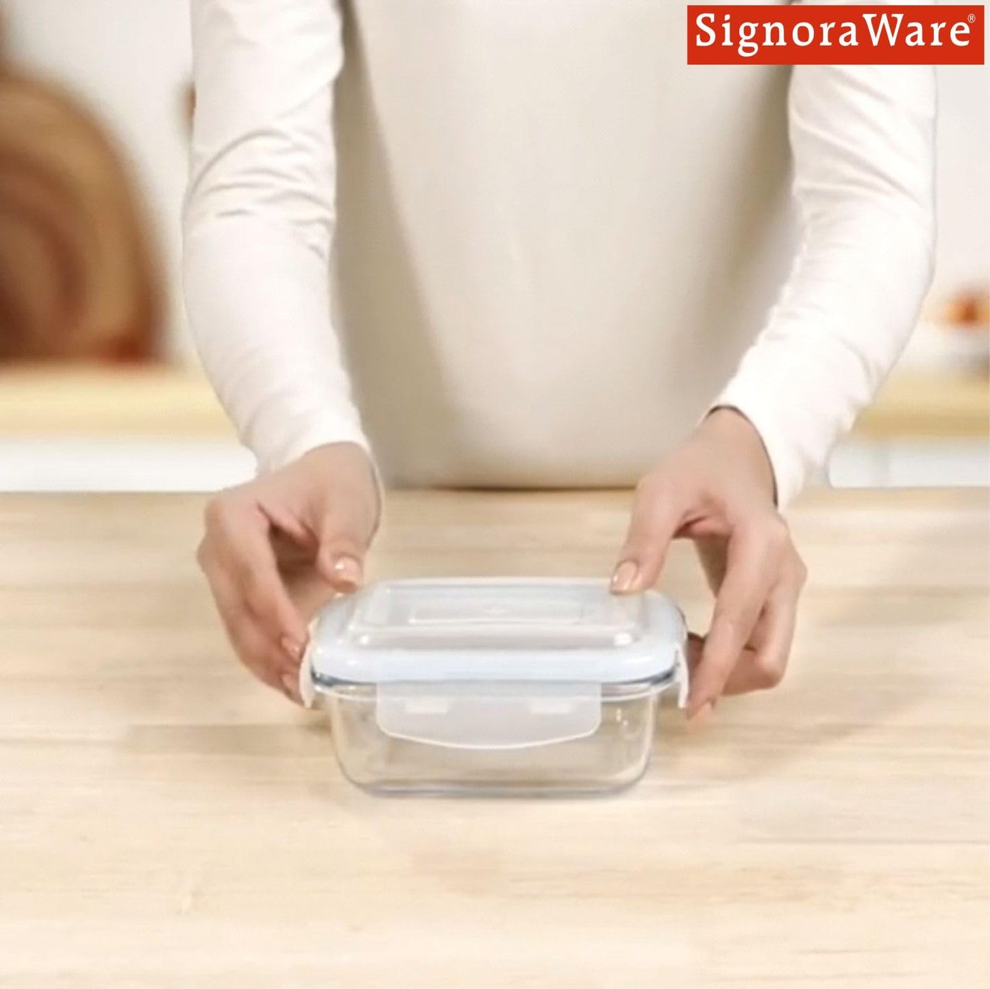 Signoraware Lock N Store Borosilicate Glass Rectangular Container with Lid | Microwave & freezer safe | Airtight & Leakproof | Ideal for Kitchen Use, Lunch box & Reheating Leftovers (Clear| 370ml)
