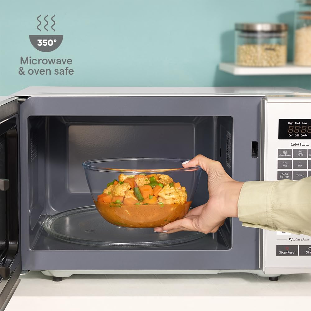 Borosil Glass Mixing & Serving Bowl, Oven & Microwave Safe Bowl, 900 ml, Borosilicate Glass, Clear