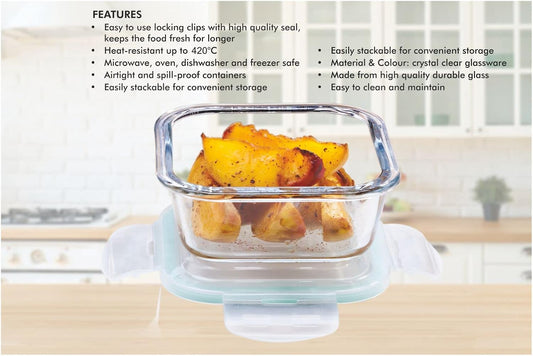 SIGNORA WARE Lock 'N' Store Square High Microwave Oven Borosilicate Safe Glass Container With Air Tight Lid | Multipurpose Jar Box (2200Ml / 2.2 Litre, Transparent, Food Grade)