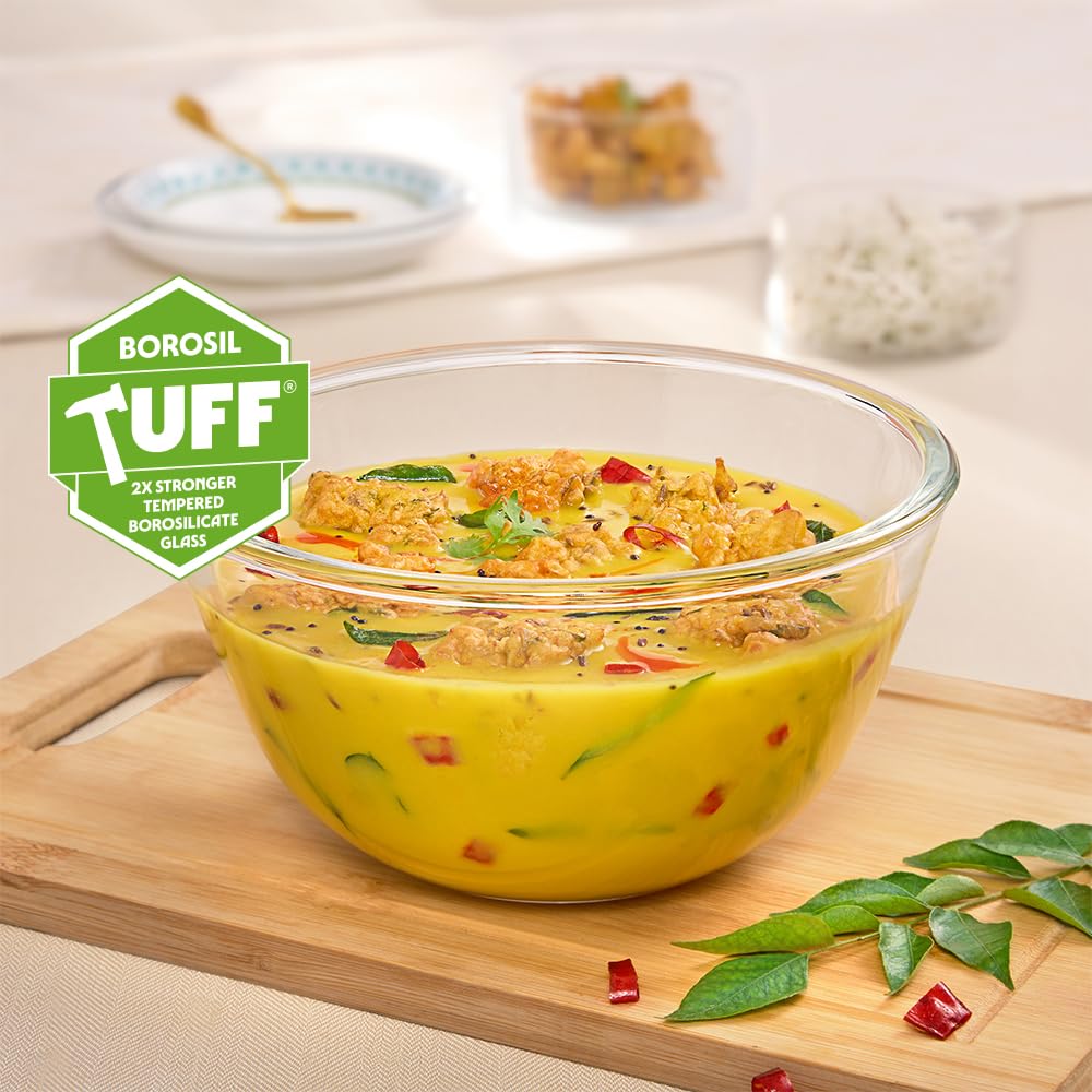 Borosil Glass Mixing & Serving Bowl, Oven & Microwave Safe Bowl, 900 ml, Borosilicate Glass, Clear