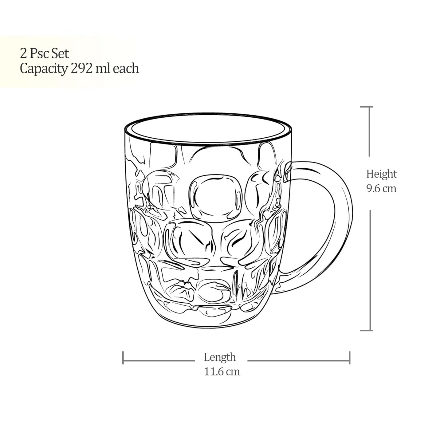 Treo by Milton Cascade Cool Glass Beer Mug, Set of 2, 292 ml, Transparent Glasses for Beer, Drinks, Cocktail