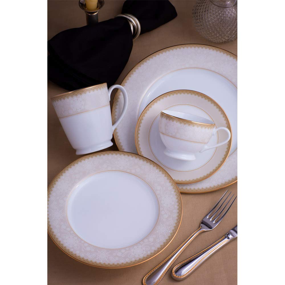 Noritake Japan - Porcelain Soup Bowls 6 pcs, Service for 6 - Luxury Dining and Kitchen Set - Hearth Collection Golden Chintz Golden Dinnerware Bowl Set