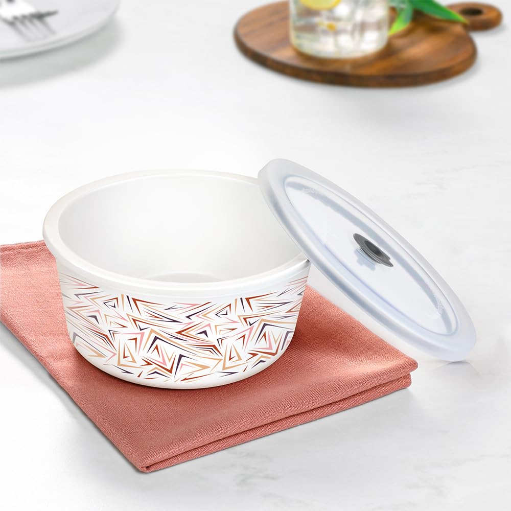 Larah by BOROSIL Comet 2 pcs (800 ml + 1.2 L) ml Opalware Storage Container with Air Tight Lid | Microwave & Dishwasher Safe