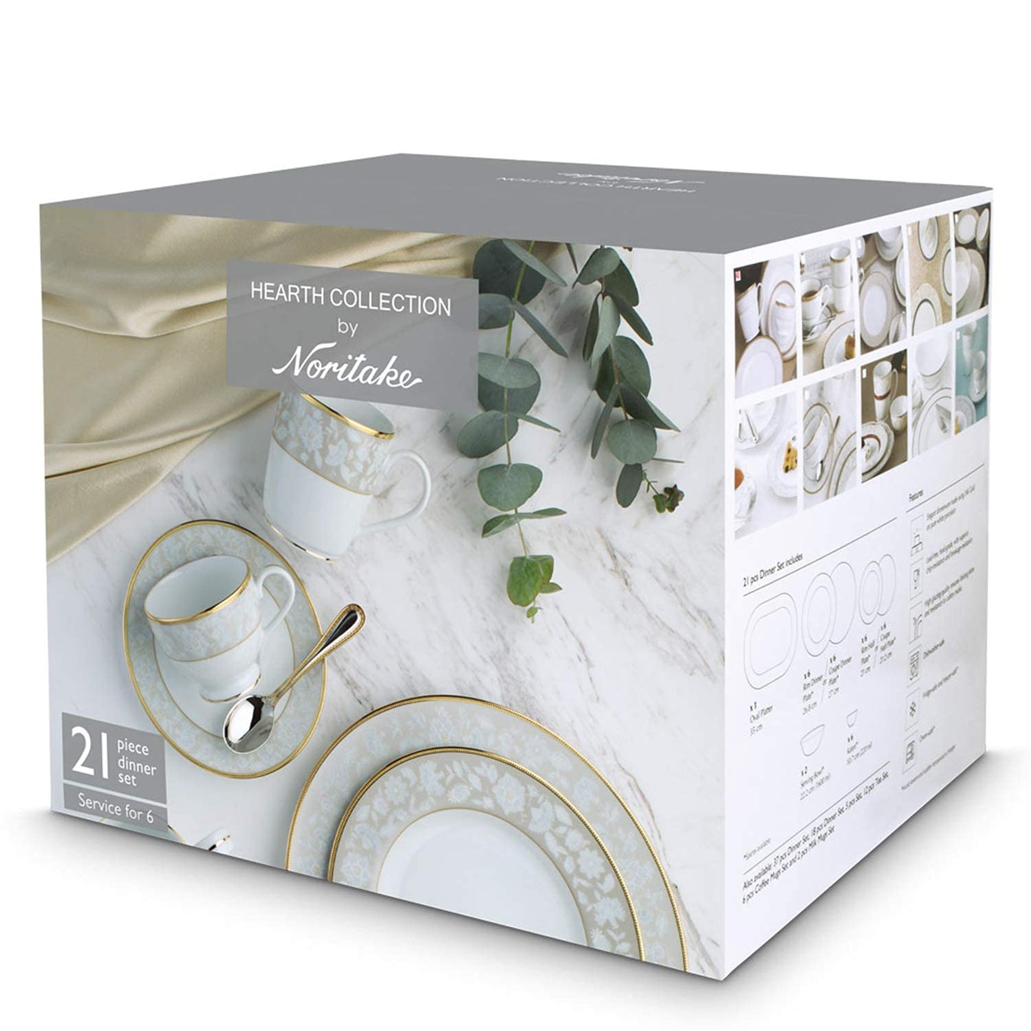 Noritake Japan Porcelain Ceramic Dinner Set 24K Gold, 21 Pieces, Service for 6 - Dining Set for Home - Crockery Dinner Set for Gift at Weddings - Plates Dinnerware Sets Hearth Collection Monarch Gold