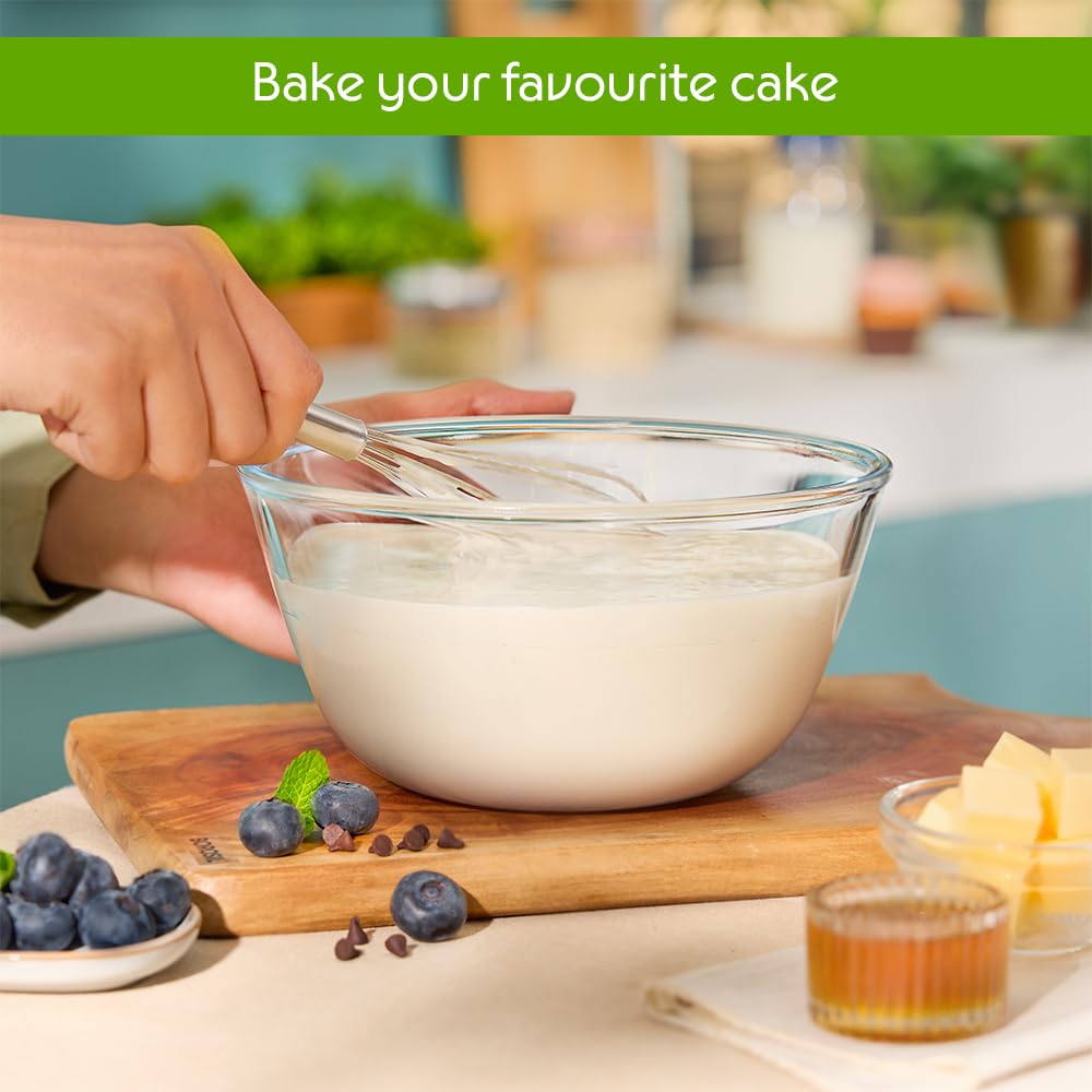 Borosil Glass Mixing & Serving Bowl, Oven & Microwave Safe Bowl, 900 ml, Borosilicate Glass, Clear