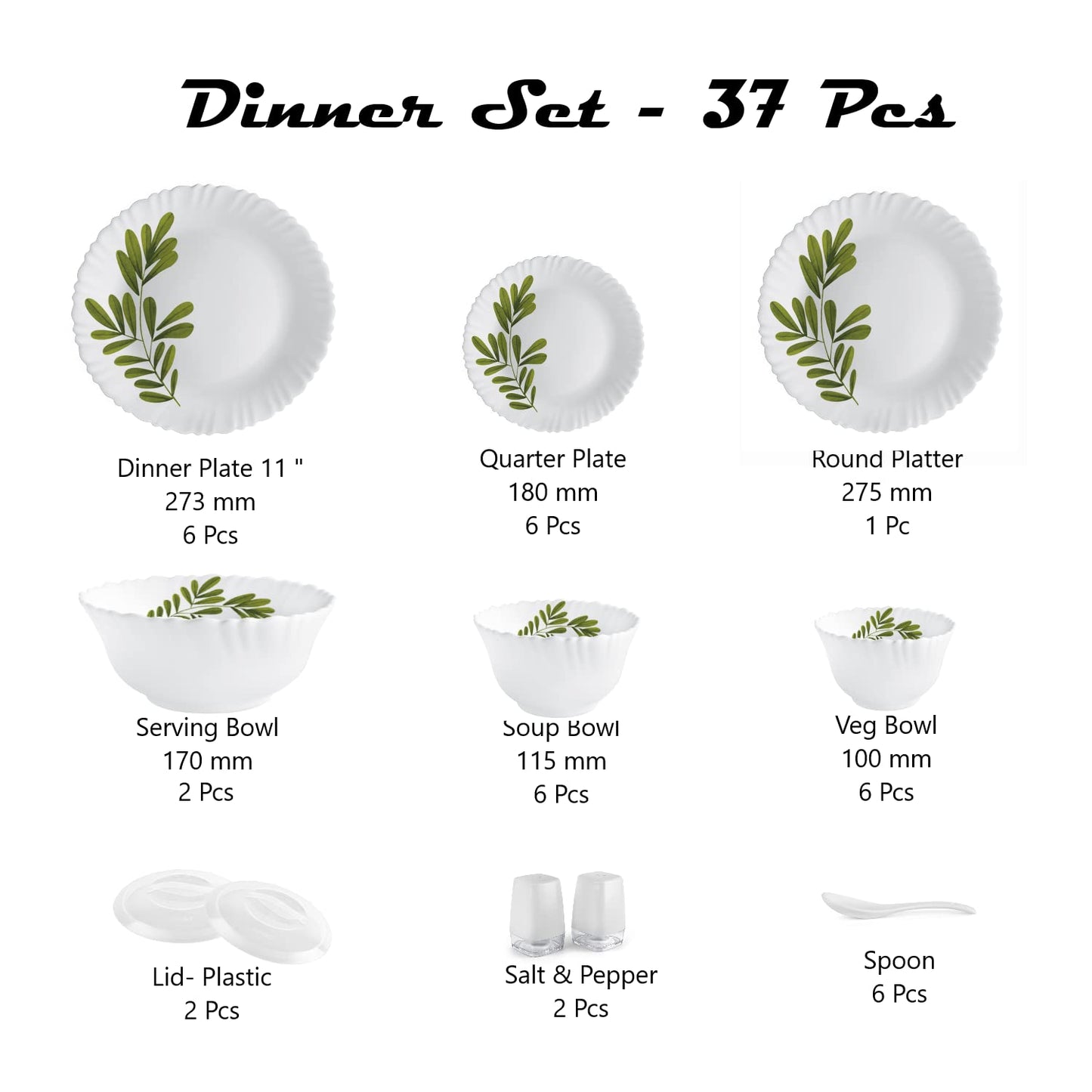 Cello Opalware Dazzle Robina Dinner Set - Pack of 37 Pcs