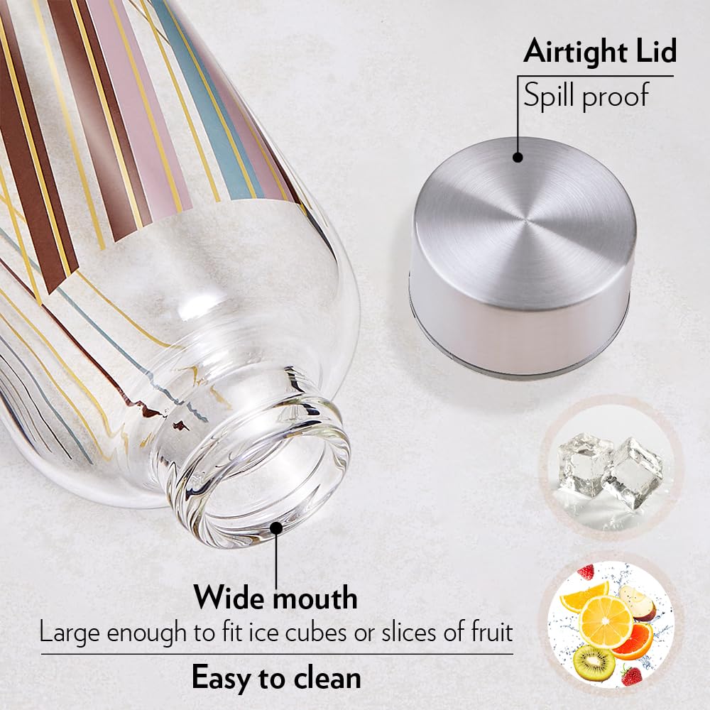 Borosil Artisan 1000 ml Narrow Mouth Glass Bottle with Metal Lid | 100% Borosilicate, Fridge Safe, Leakproof, Easy to Carry | Store Water, Lassi, Juice, Smoothies | Dishwasher Safe (Prism)