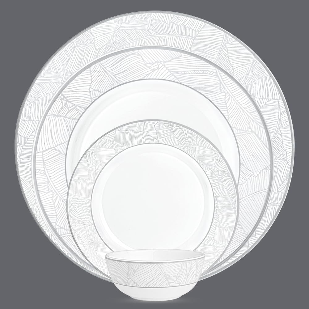 Larah by Borosil Premia Series Ivy Opalware Dinner Set | 37 Piece for Family of 6 | Microwave & Dishwasher Safe | Bone-Ash Free | Crockery Set for Dining & Gifting | Plates & Bowls | White