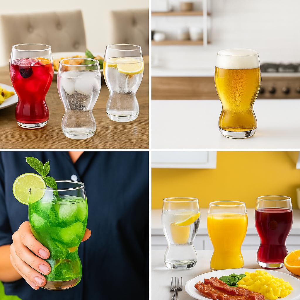 ROXX Fountain Tumbler Hb 365 Ml - Juice Glass with Stunning Heavy Base for Multi-Purpose use for Juice, Water, Cold Drinks, Whiskey, Welcome Drinks & etc, Set of 6