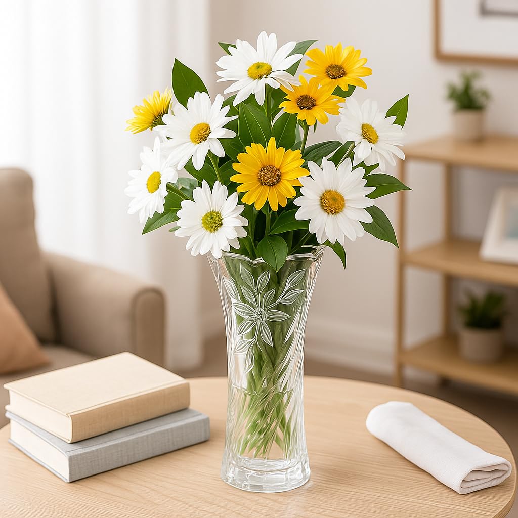 Roxx Arden Crystal Glass Vase – Tall Centerpiece for Living Room & Office Décor