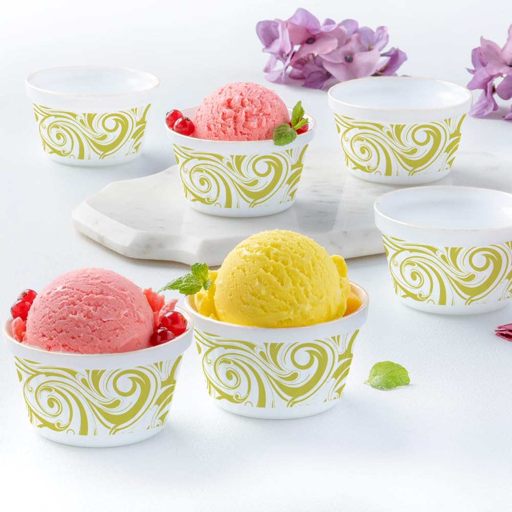 Larah by BOROSIL Ice Cream Bowl/Dessert Set(Set of 6) - Glass, 190ml, Frosty Green