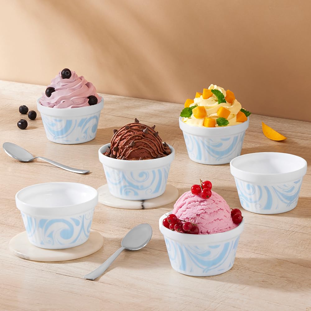 Larah by BOROSIL Ice Cream Bowl/Dessert Set(Set of 6) - Glass, 190ml Frosty Blue