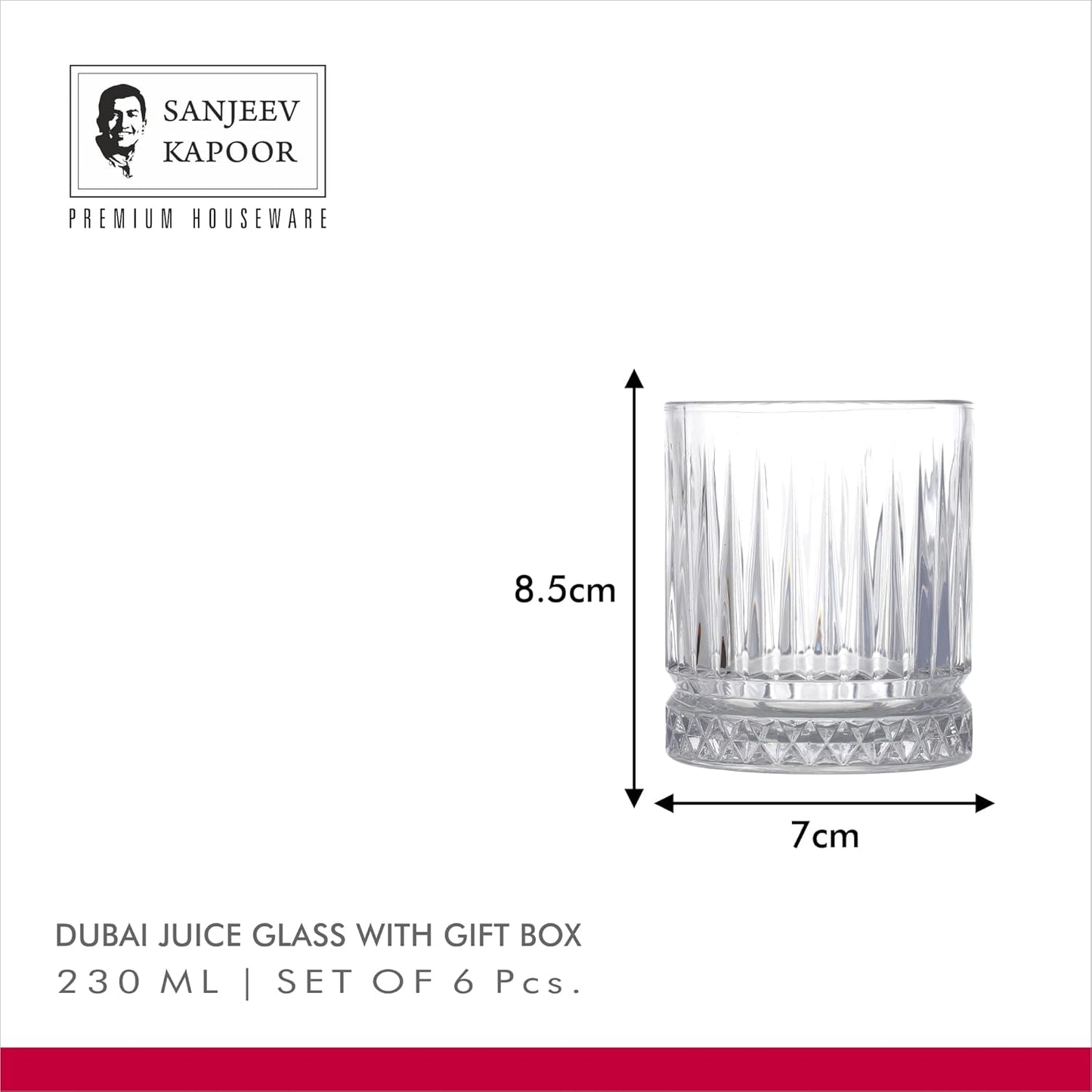 Sanjeev Kapoor Dubai Whisky Glass Set of 6 Pcs - 330ml