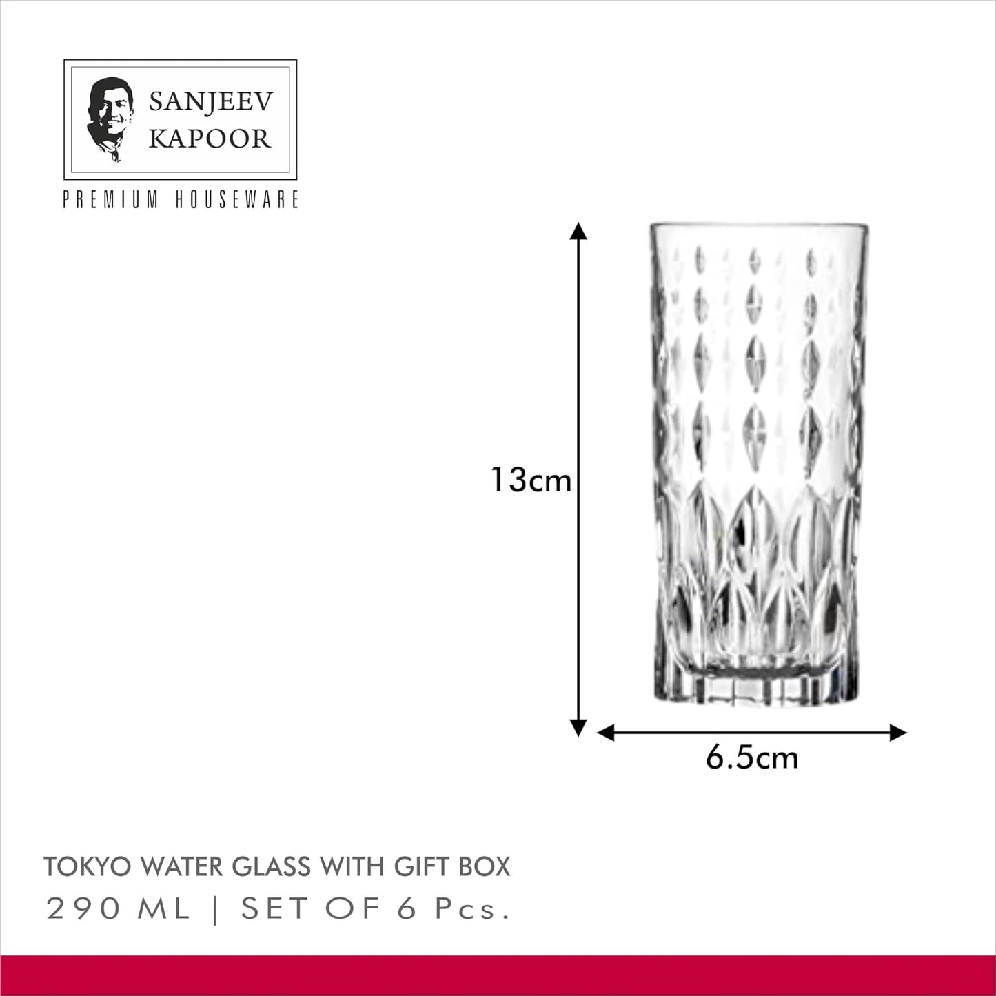 Sanjeev Kapoor Tokyo Water Glass Set of 6 Pcs - 290ml