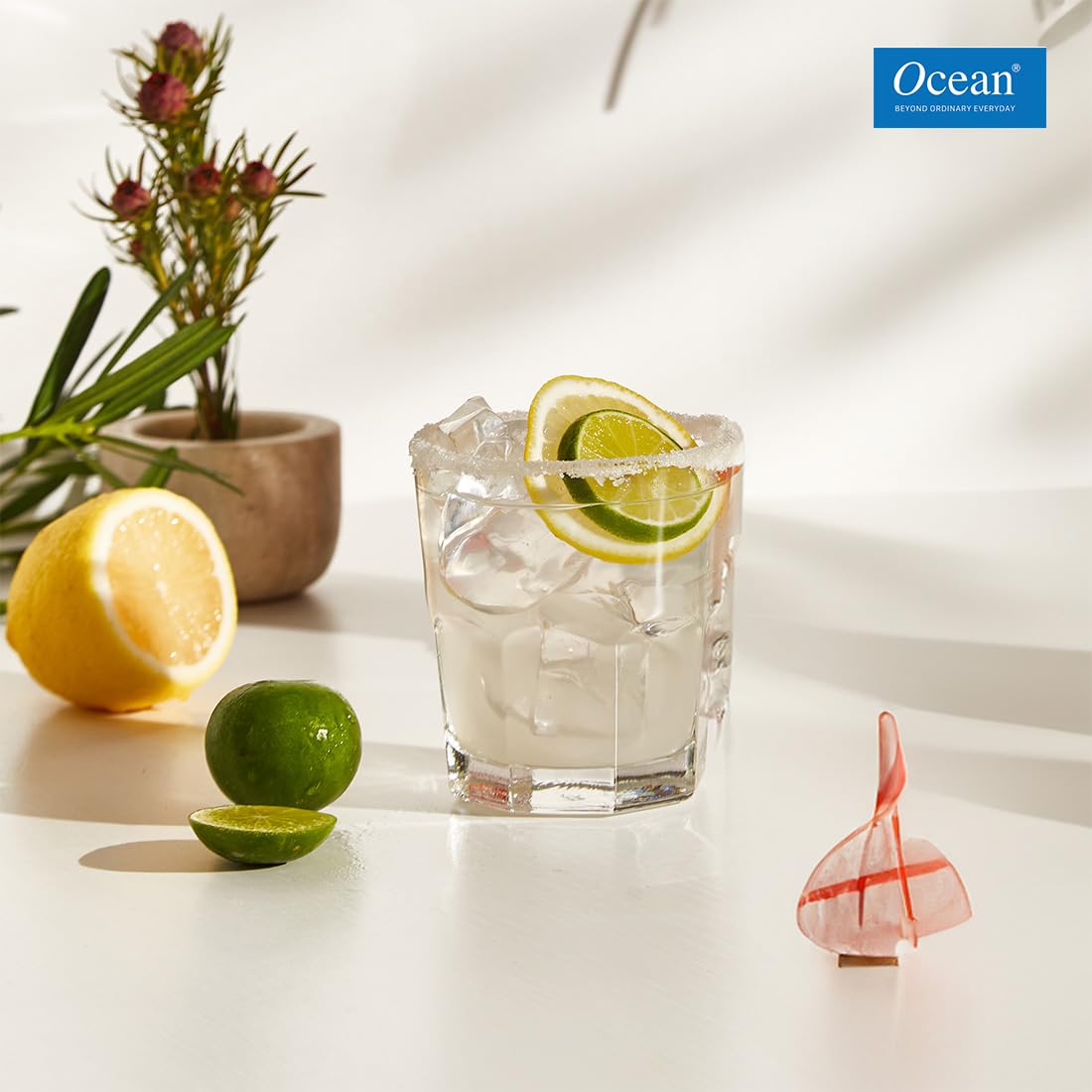 Ocean Centra Rock Glass Set (300 ml, 6 pcs) Clear | Stylish & Durable Glassware to Serve Water, Juice, Soft Drink & Iced Beverages | Used for Home Party, Offices & Restaurants | Dishwashar Safe